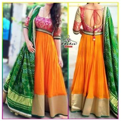 Bridal orange Jaquard Silk Banarasi Stich Gown